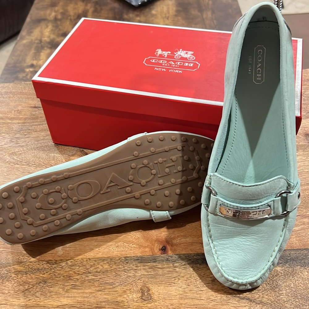 Coach Mint Green Leather Loafers